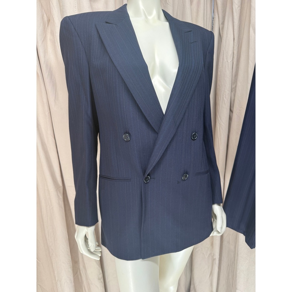 Dark Academia Vintage Christian Dior Navy Pinstripe Double Breasted Suit 37R